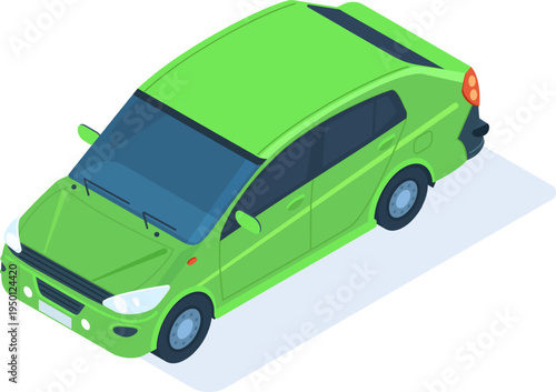 Green car illustration showing isometric view on white background