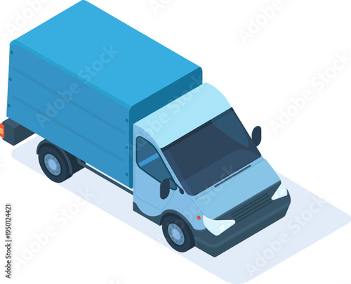Blue delivery truck delivering goods and packages