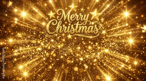 Elegant Gold Sparkles and Festive Merry Christmas Message for Holiday Celebration