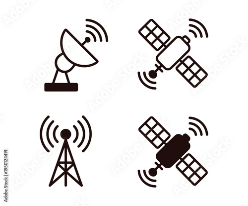 Satellite dish and tower broadcasting signals antenna.