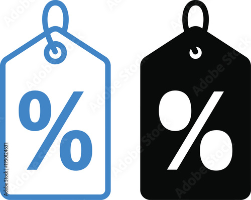 Discount tags with percentage symbols in blue and black