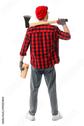 Handsome lumberjack with ax...
