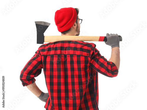 Handsome lumberjack with ax...