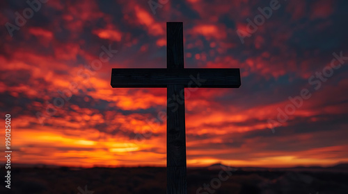 Wallpaper Mural Silhouette of a wooden cross against vibrant sunset Torontodigital.ca