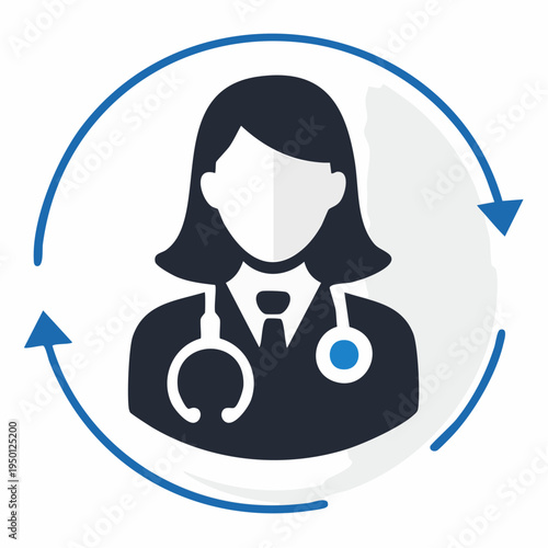Medical professional icon representing healthcare services and patient care within a circular process flow diagram