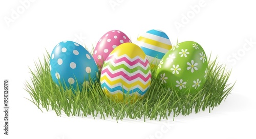 Colorful Easter Eggs in Green Grass For Holiday Concepts And Transparent Backgrounds Isolated on transparent white background