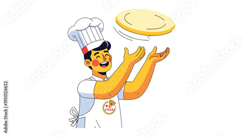 Pizza Chef's Delight: A chef, full of glee, tosses pizza dough with practiced ease, capturing the joy of culinary craft and the artistry of Italian cuisine.