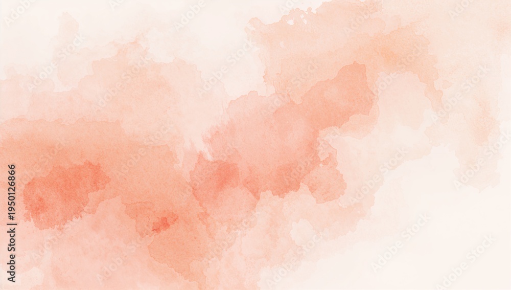 Fototapeta premium Showing watercolor wash drifting across paper tooth as scan, peach coral layers with granulation