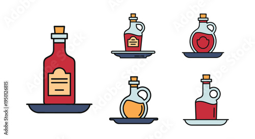 Vinegar Bottle Plate Line art soft pastel abstract design vector