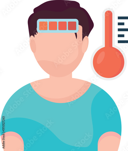 A man with a thermometer inserted into his head, depicting a humorous or exaggerated medical scenario.