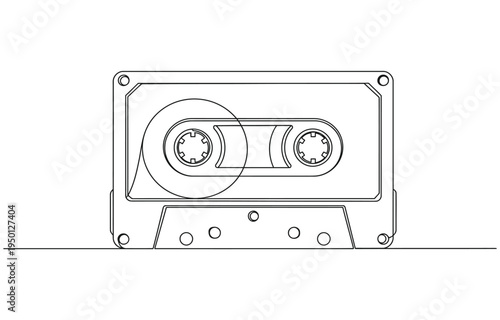 Audio cassette continuous one line drawing, One continuous line drawing of audio cassette tape.