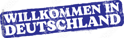 Welcome To Germany Message in German. Vector Navy Rubber Stamp.