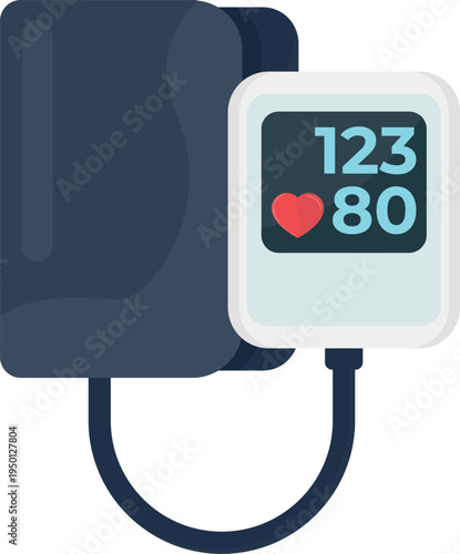 Illustration of a blood pressure monitor displaying readings and a cuff for measuring blood pressure.