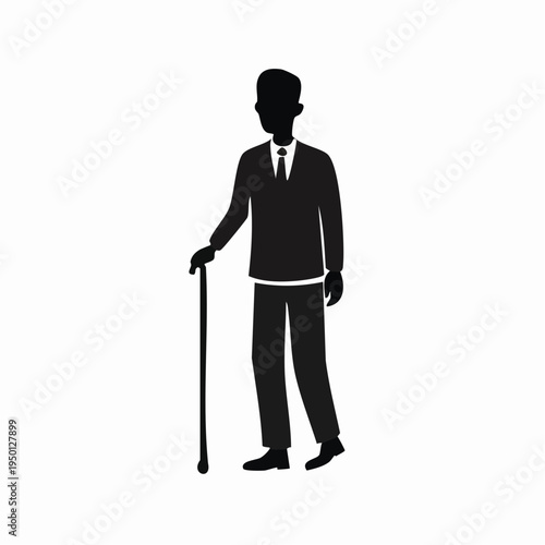Silhouette of a distinguished gentleman in a suit holding a cane, representing elegance and maturity