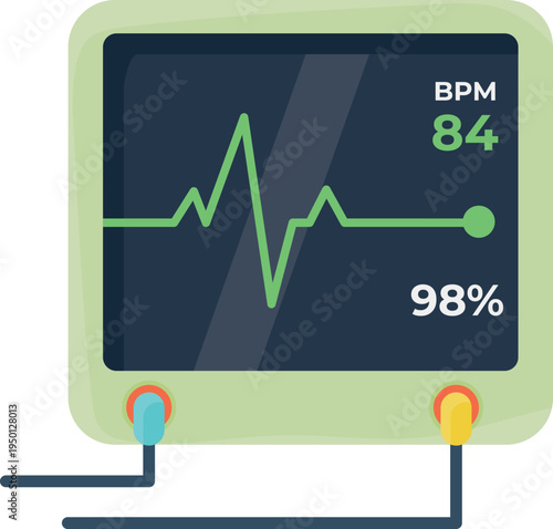 A monitor displaying an ECG graph, showing heart activity with peaks and valleys in the waveform.