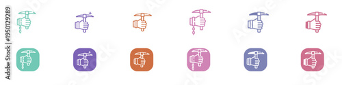 Hand Holding Pickaxe Icon Set