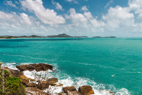 Panoramic tropical sea view over Chaweng Noi bay and Chaweng coastline on Koh Samui island Thailand