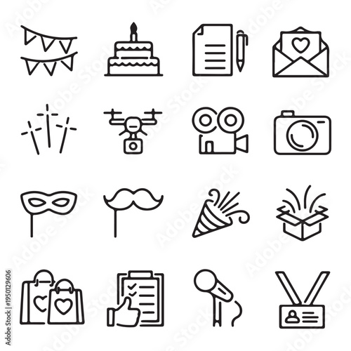Minimalist Event Accessories Line Icons
