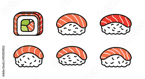 Wasabi Salmon Roll Line art soft pastel abstract illustration