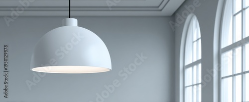 Feel the uplifting ambiance of a modern ceiling fixture illuminating a vibrant interior space.