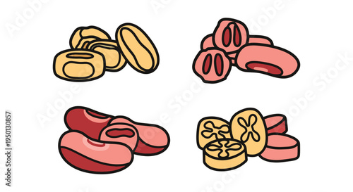 Wax Beans Line art vector set modern bold abstract color illustration