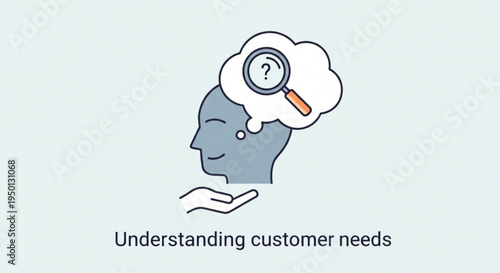 Business concept of understanding customer needs with a thoughtful person and magnifying glass