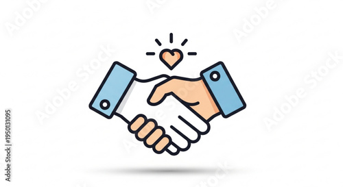Handshake with heart symbol partnership and love business agreement friendship and affection two hands shaking with orange heart above