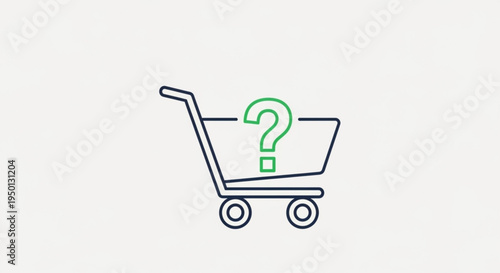 Shopping cart icon with question mark symbol representing uncertainty in online shopping or e commerce concept