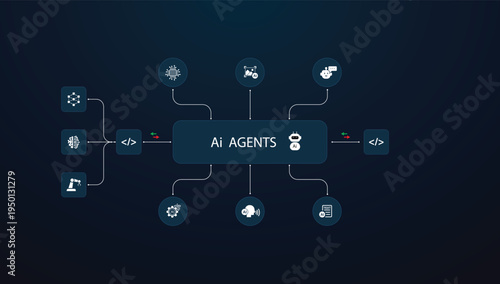AI Agents Network: A visually stunning graphic of an interconnected network, showcasing AI agents and their relationships within a digital landscape.