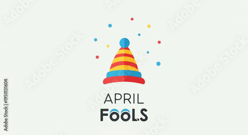 Colorful april fools' party hat with confetti on light green background festive celebration symbol