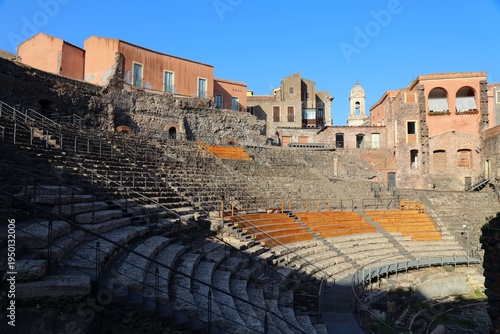 Bilde på lerret Catania city in Sicily, Italy. Ancient Greek-Roman amphitheatre.