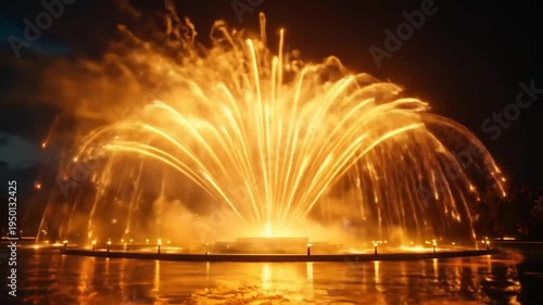 Illuminated water fountain display at night