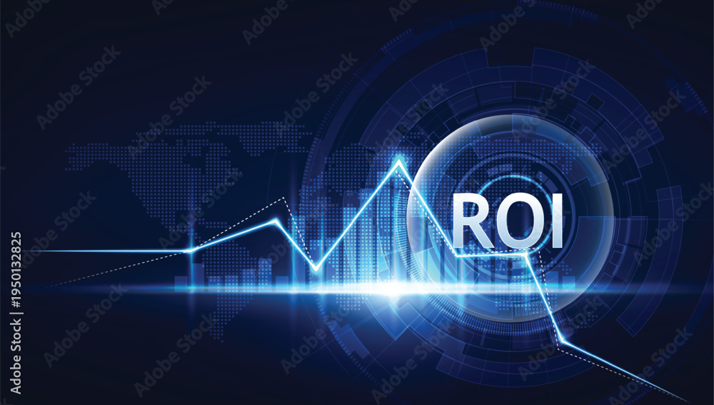 Fototapeta premium ROI Visualization: A conceptual visualization highlighting the Return on Investment (ROI) with illuminating graphs and a modern, digital interface.