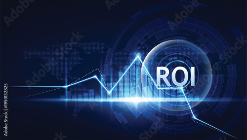ROI Visualization: A conceptual visualization highlighting the Return on Investment (ROI) with illuminating graphs and a modern, digital interface.