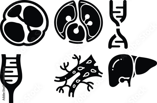 Medical Icons: Cell DNA Organ TissueScience and Health Symbols