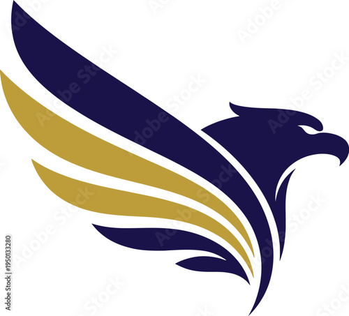 
Modern eagle bird logo with strong wings symbolizing power, freedom and leadership. Creative animal mascot design isolated on white background with black and white variations.