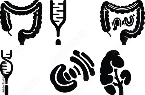 Medical Icons: Digestive System DNA Kidney IV Bag & Wave FormsStock Graphics
