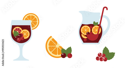 Winter Sangria Line art vector minimal geometric abstract color illustration
