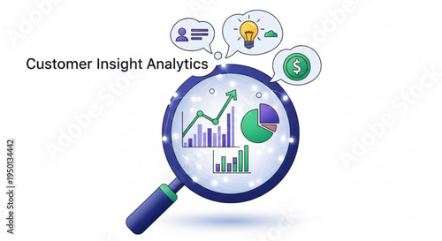 Customer insight analytics with magnifying glass and charts graphs