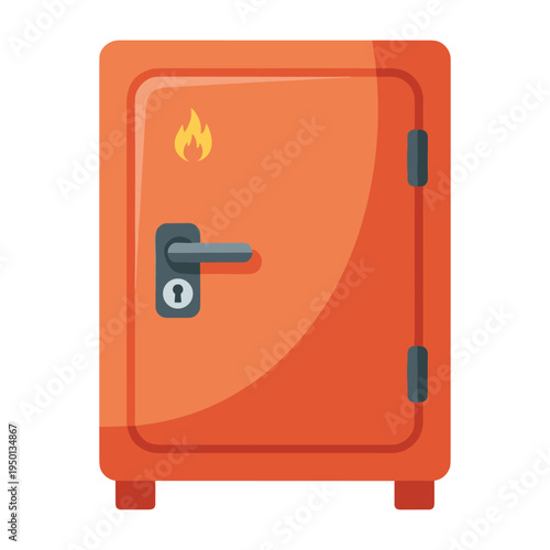 Fireproof safe box with lock and flame icon