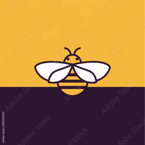 Bee Icon Illustration with White Wings.