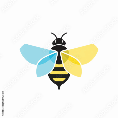 Bee Icon with Colored Wings Illustration.