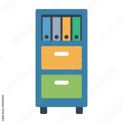 colorful office filing cabinet with binders