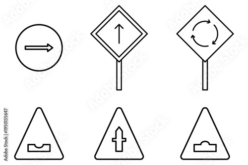 Road Signs, Traffic Direction Line Icons Set