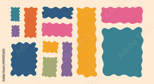 Wavy rectangle set in trendy muted colors with soft organic edges on beige background. Abstract hand drawn frames and blobs for banners, posters, social media posts, covers and modern design templates