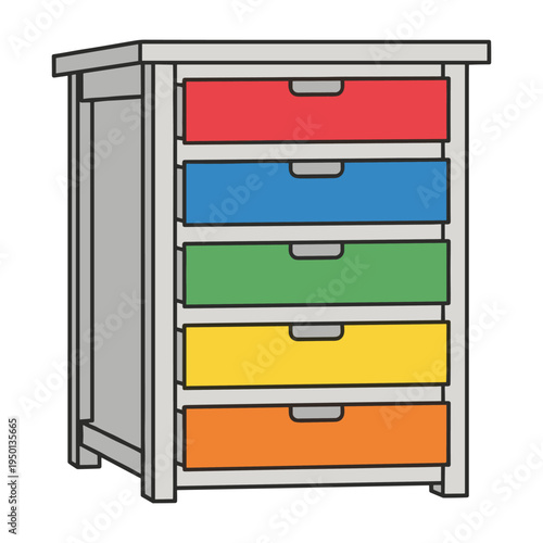 Colorful drawer cabinet with six rainbow drawers