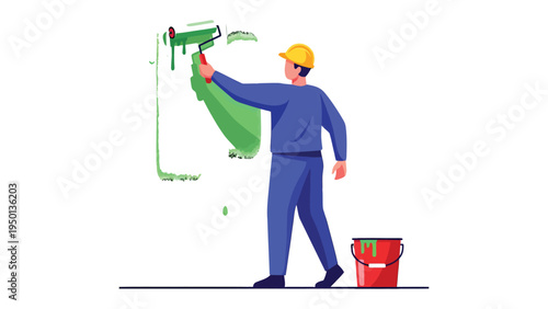 Artisan in Action: A skilled artisan, clad in work attire, meticulously applies a fresh coat of paint onto a wall, epitomizing the craft and transformation