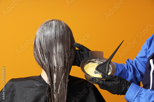 Female hairdresser dyeing h...