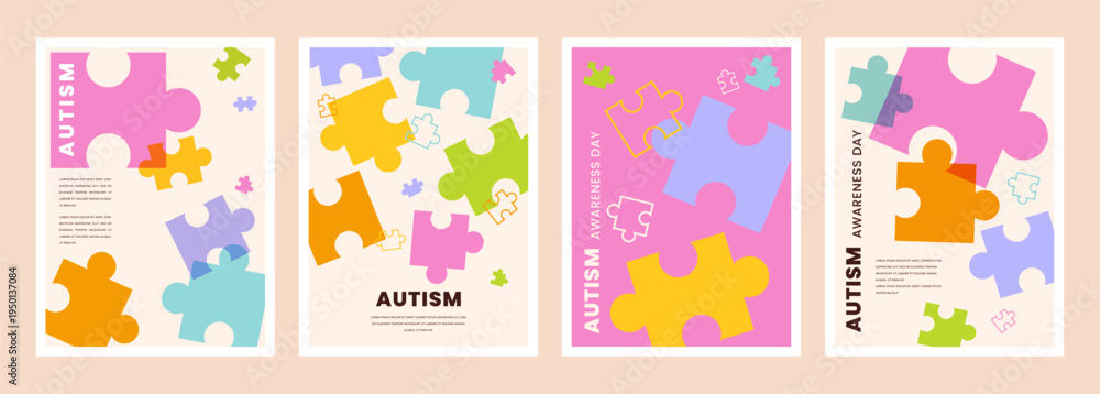 Naklejka premium World autism awareness day social media post banner design template set. World autism day colorful puzzle vector. Symbol of autism. autism Health care Medical flat background of April 02