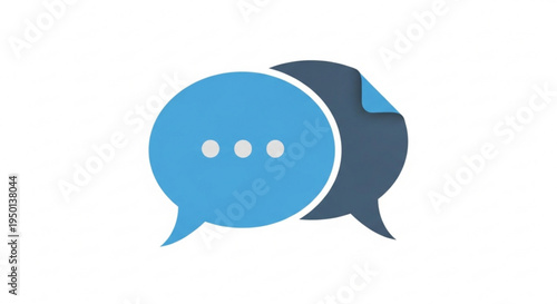 Two overlapping chat bubbles in blue and dark grey on white background for communication and dialogue